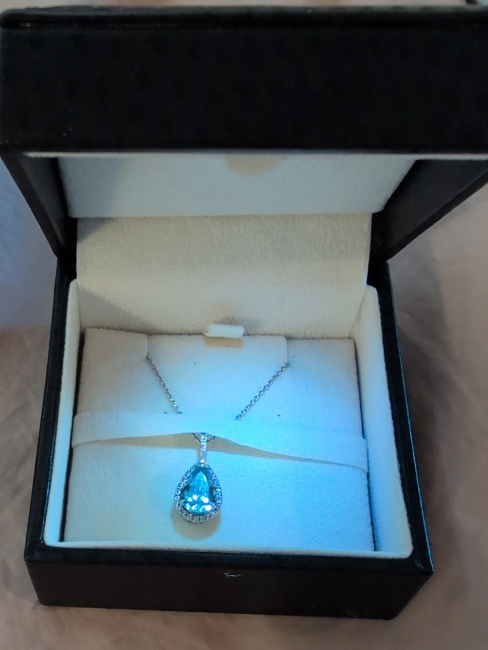 ANGARA Aquamarine Teardrop Pendant With Diamond Halo